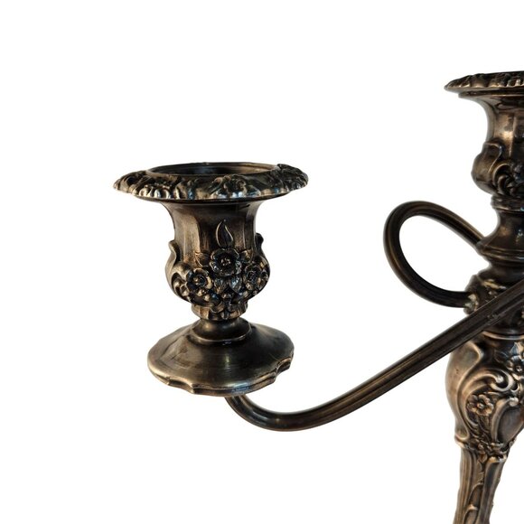 Ornate Silverplate 3-Arm Candelabra Rococo Style Midcentury 1960 Decorative Piec - Picture 13 of 16